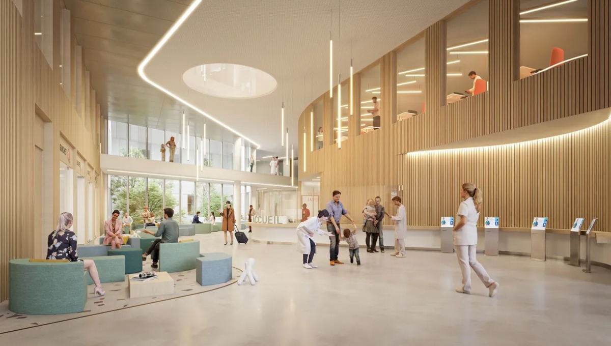 hopital FME nouveau CHU Rennes - le hall d'accueil de l’hôpital FME