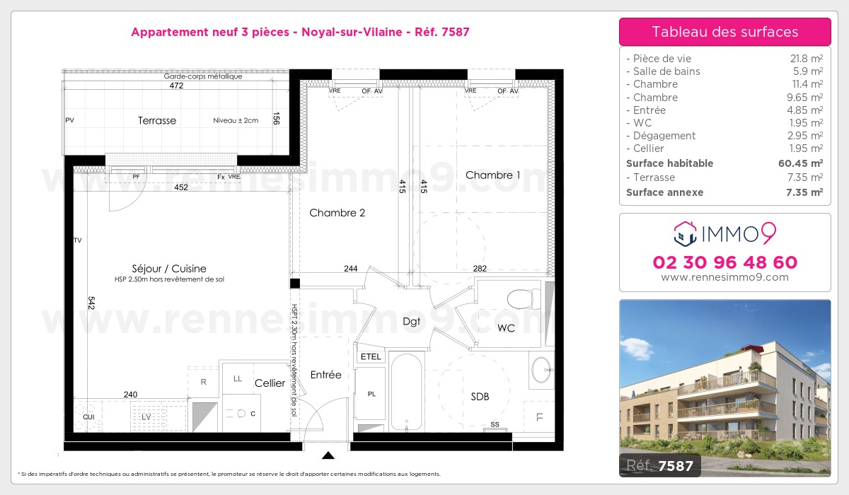 Plan et surfaces, Programme neuf Noyal-sur-Vilaine Référence n° 7587