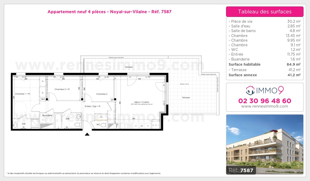 Plan et surfaces, Programme neuf Noyal-sur-Vilaine Référence n° 7587