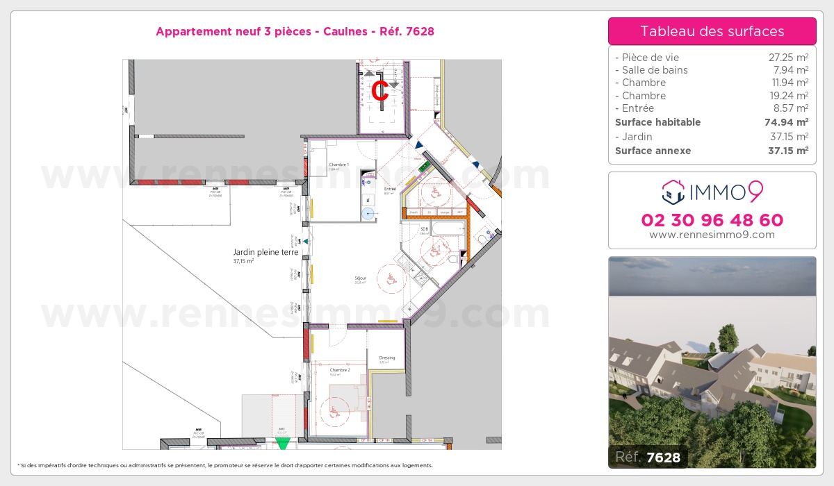 Plan et surfaces, Programme neuf Caulnes Référence n° 7628
