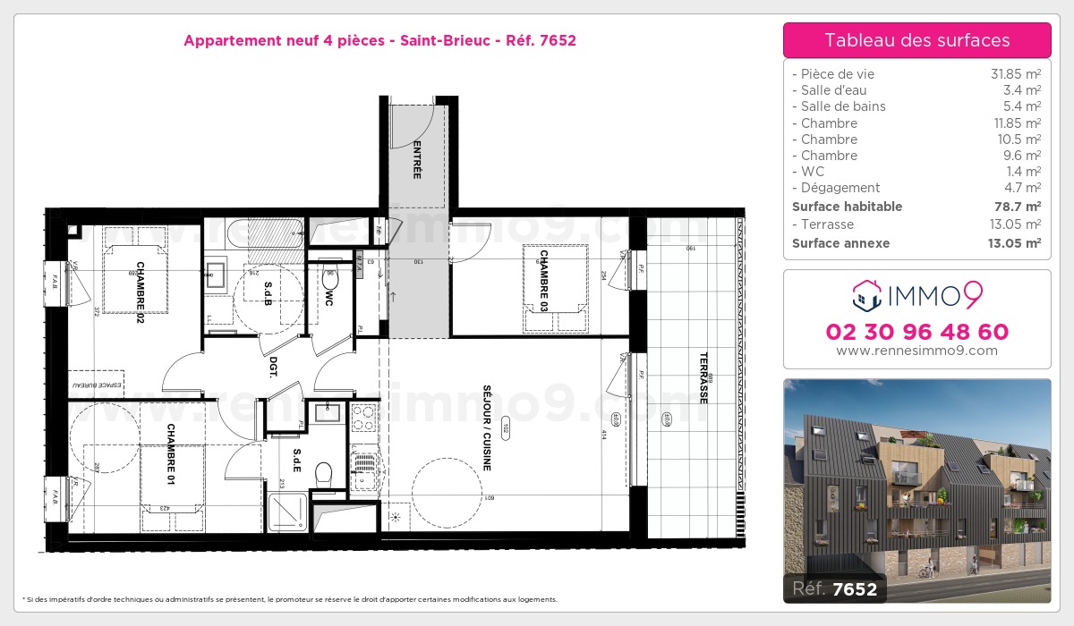Plan et surfaces, Programme neuf Saint-Brieuc Référence n° 7652