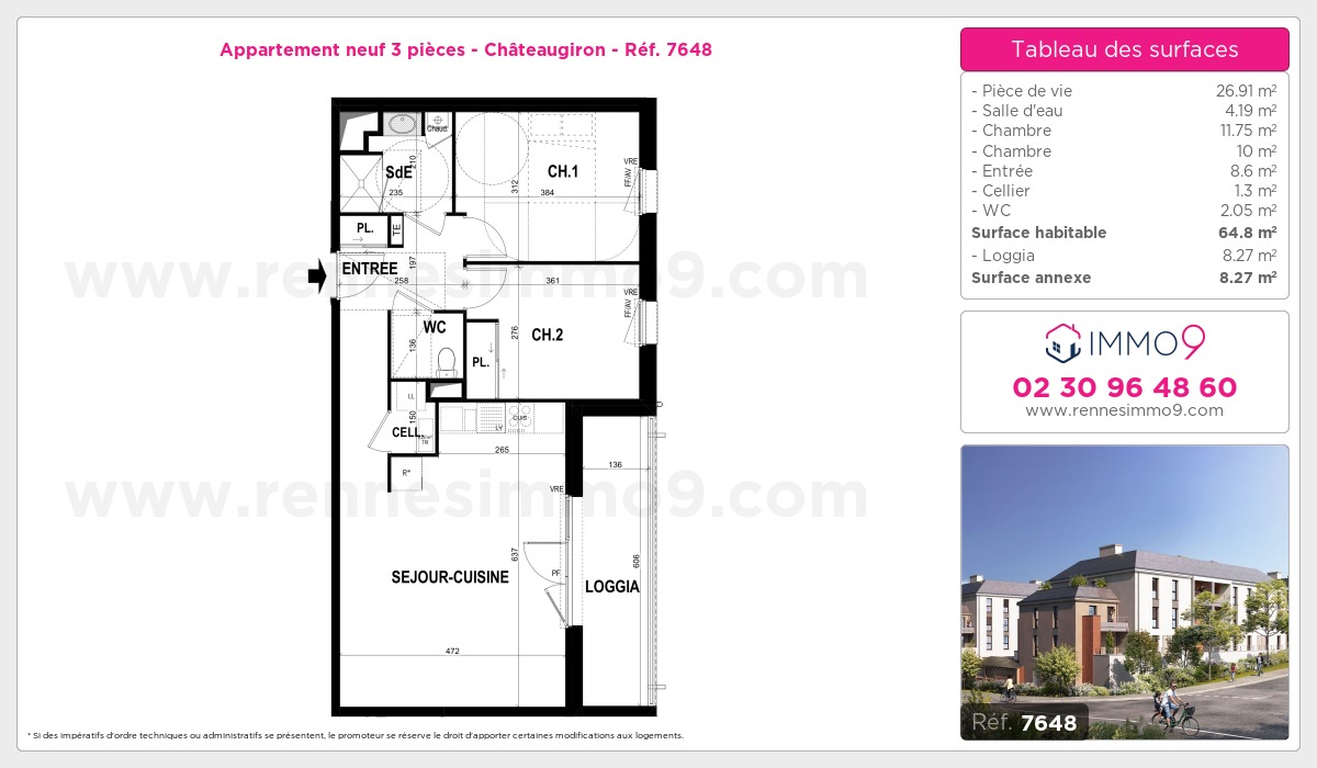 Plan et surfaces, Programme neuf Châteaugiron Référence n° 7648
