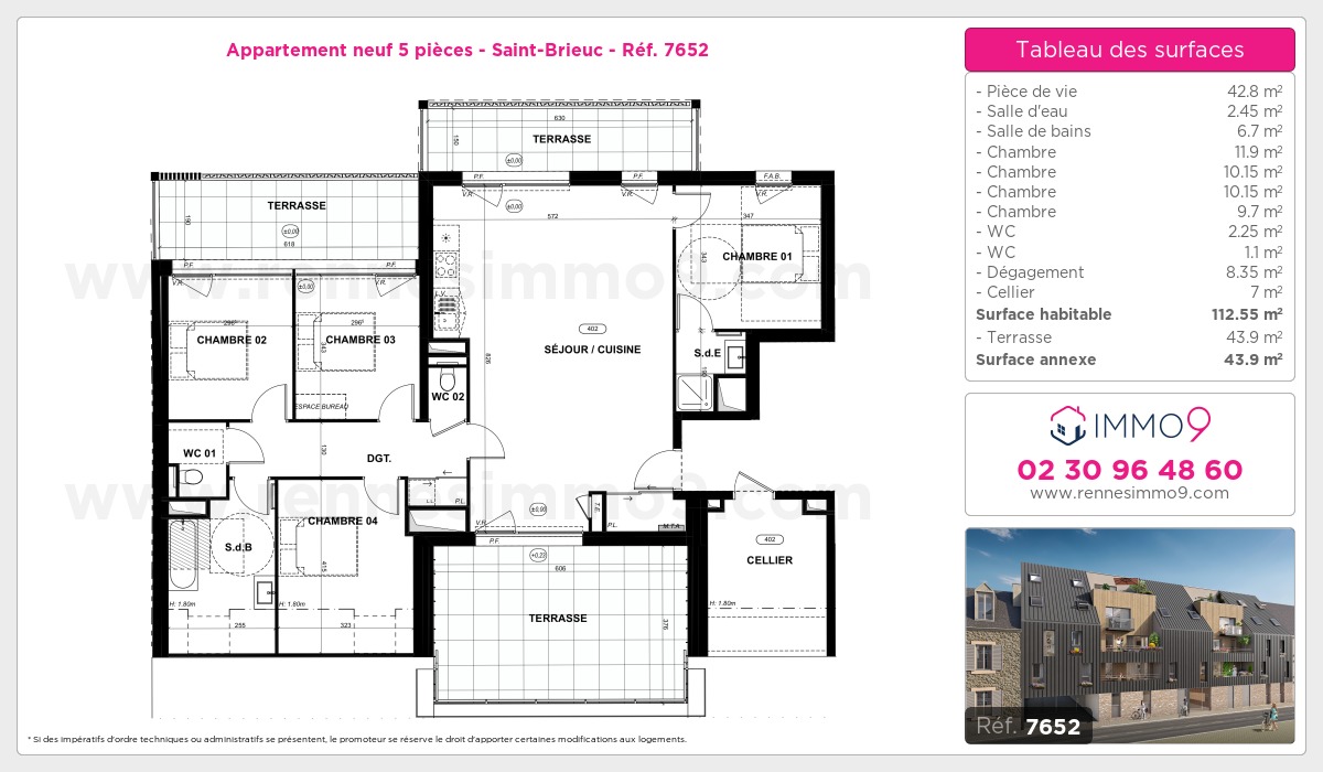 Plan et surfaces, Programme neuf Saint-Brieuc Référence n° 7652