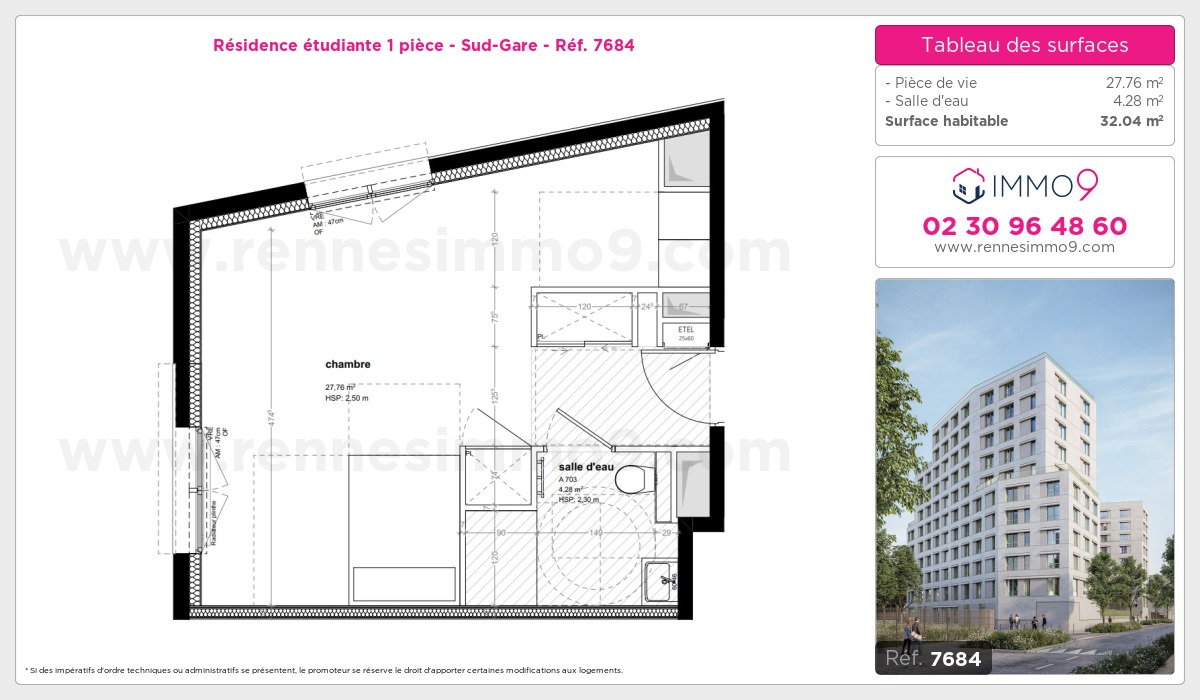 Plan et surfaces, Programme neuf Rennes : Sud-Gare Référence n° 7684