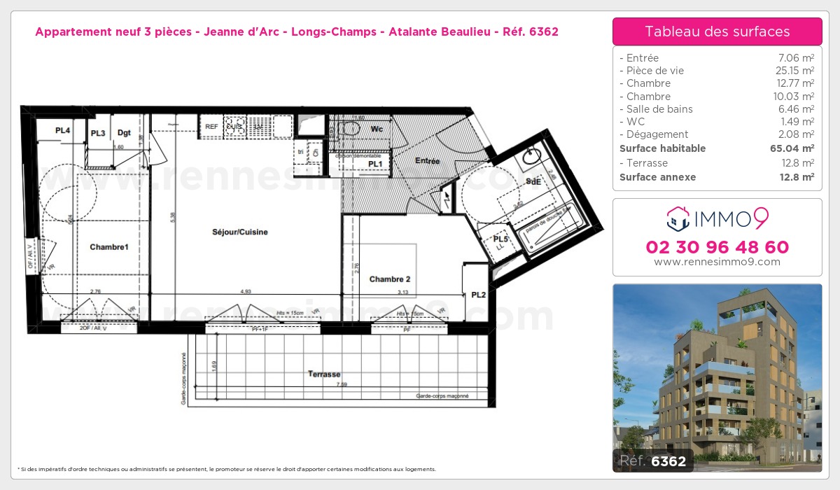 Plan et surfaces, Programme neuf Rennes : Jeanne d'Arc - Longs-Champs - Atalante Beaulieu Référence n° 6362