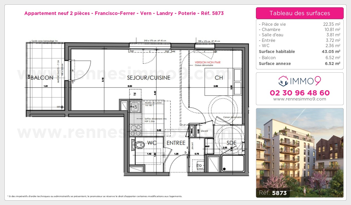 Plan et surfaces, Programme neuf Rennes : Francisco-Ferrer - Vern - Landry - Poterie Référence n° 5873