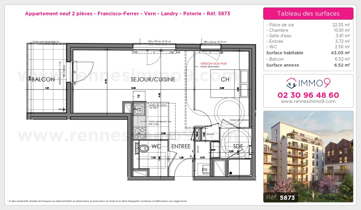 Plan et surfaces, Programme neuf Rennes : Francisco-Ferrer - Vern - Landry - Poterie Référence n° 5873