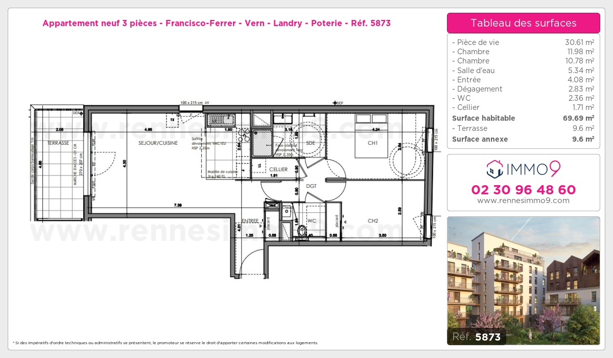 Plan et surfaces, Programme neuf Rennes : Francisco-Ferrer - Vern - Landry - Poterie Référence n° 5873