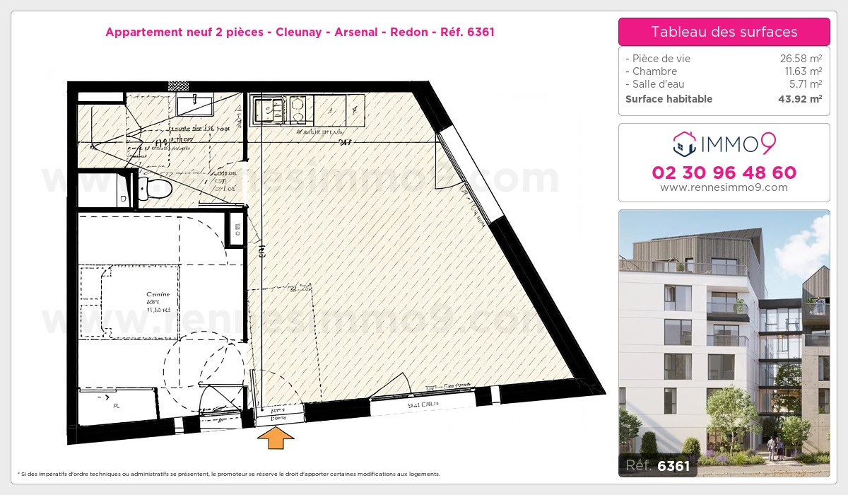 Plan et surfaces, Programme neuf Rennes : Cleunay - Arsenal - Redon Référence n° 6361