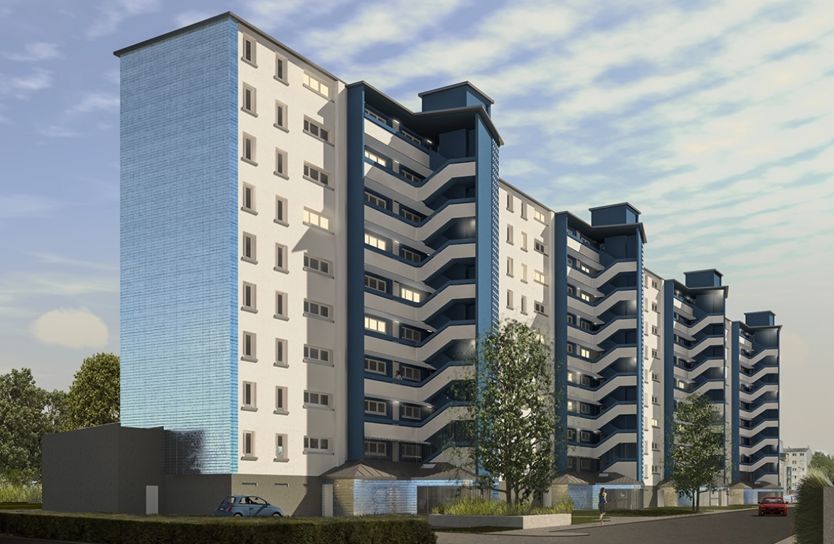 Le Grand Bleu est de retour à sa couleur originelle réhabilitation grand bleu cleunay – Grand Bleu Cleunay visuel exterieur façade avant