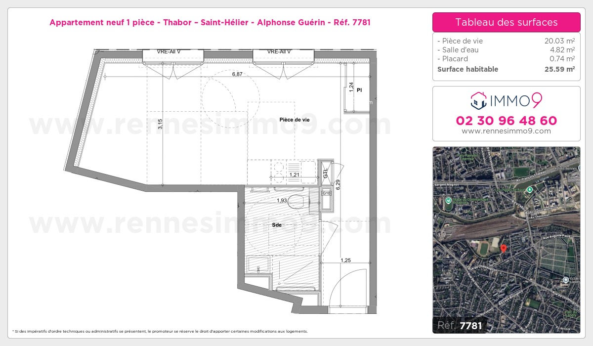 Plan et surfaces, Programme neuf Rennes : Thabor – Saint-Hélier - Alphonse Guérin Référence n° 7781