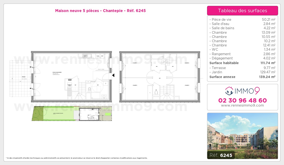 Plan et surfaces, Programme neuf Chantepie Référence n° 6245