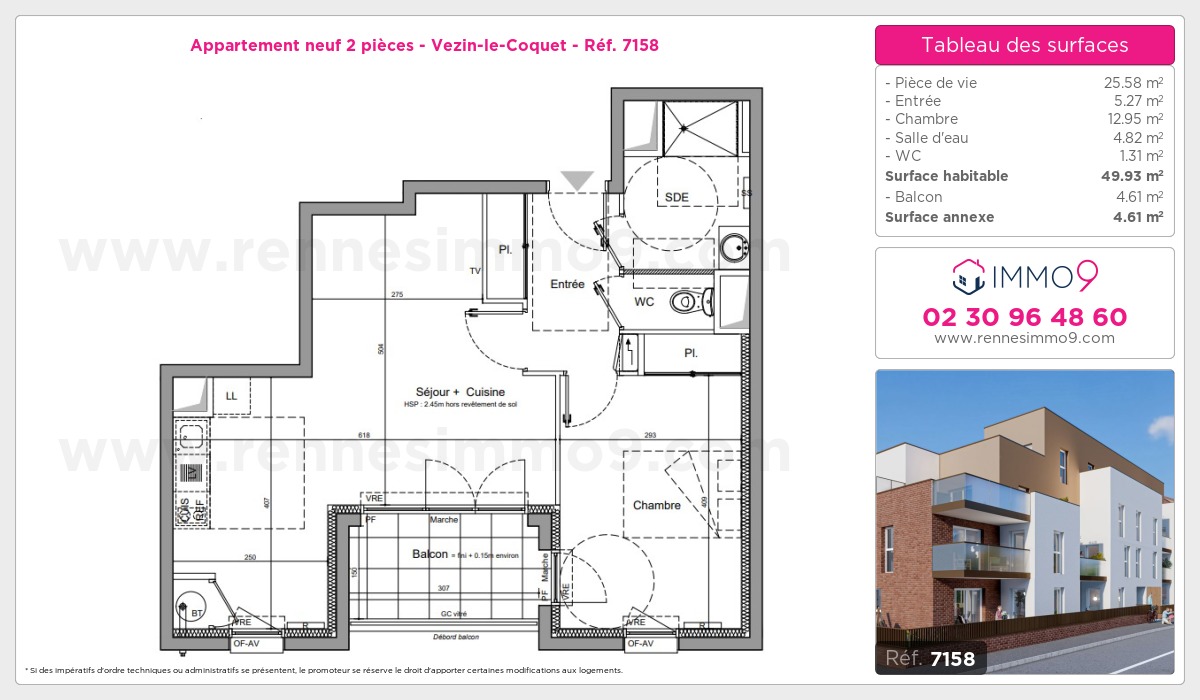Plan et surfaces, Programme neuf Vezin-le-Coquet Référence n° 7158