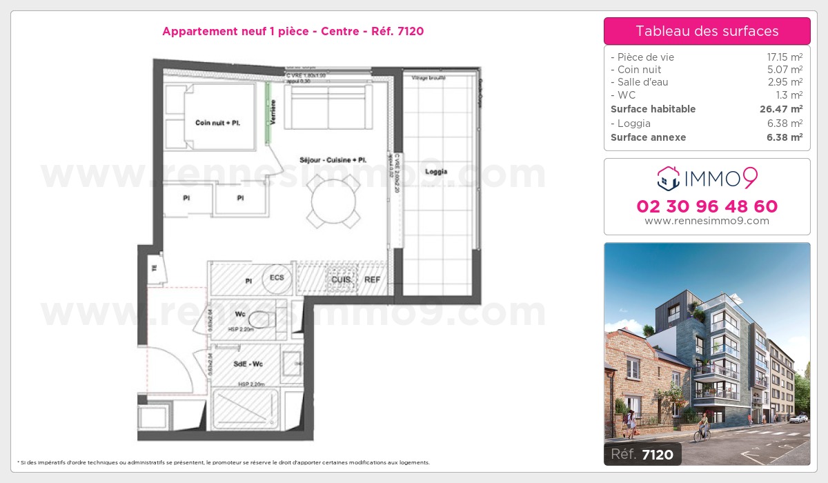 Plan et surfaces, Programme neuf Rennes : Centre Référence n° 7120