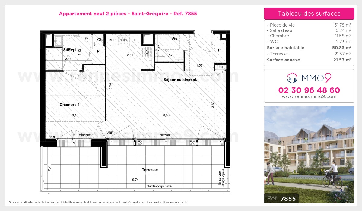 Plan et surfaces, Programme neuf Saint-Grégoire Référence n° 7855