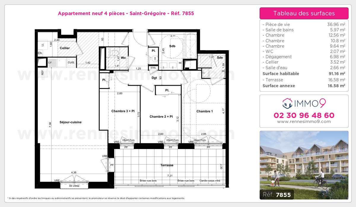 Plan et surfaces, Programme neuf Saint-Grégoire Référence n° 7855