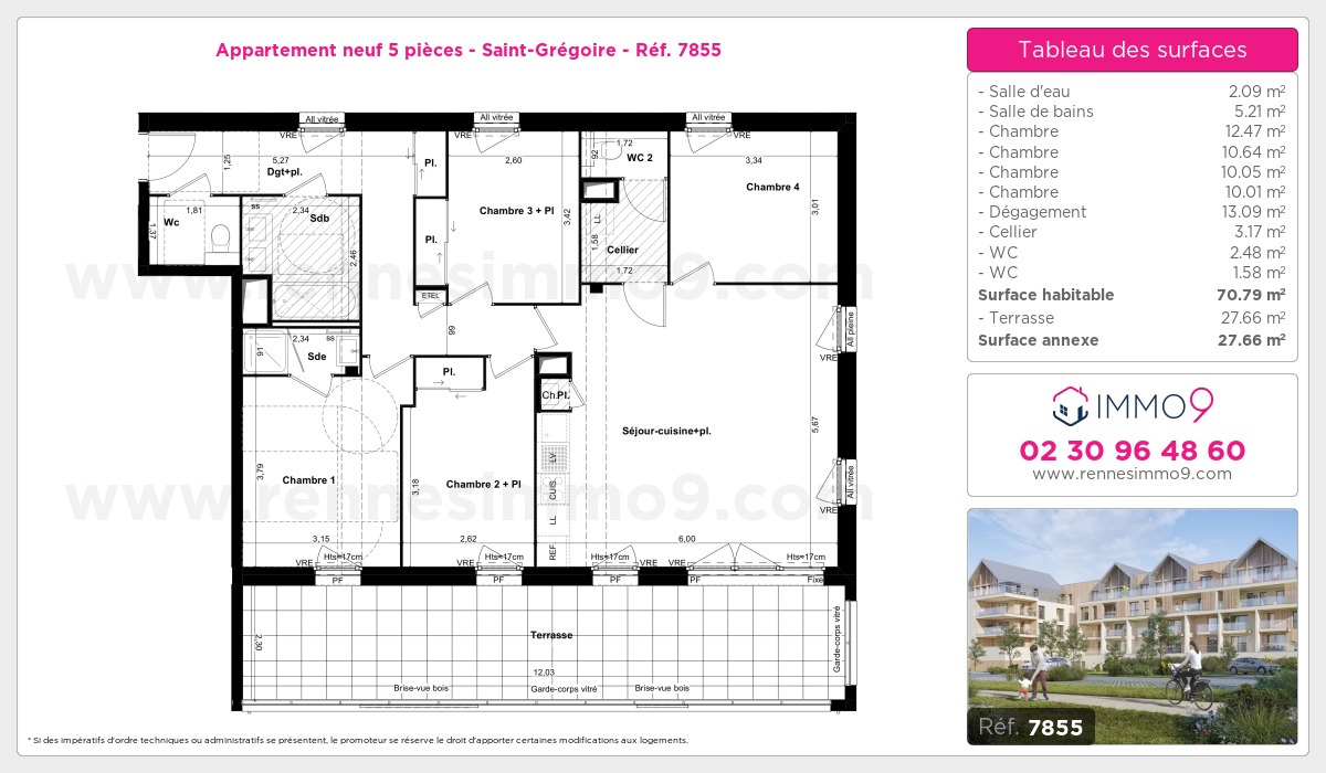 Plan et surfaces, Programme neuf Saint-Grégoire Référence n° 7855