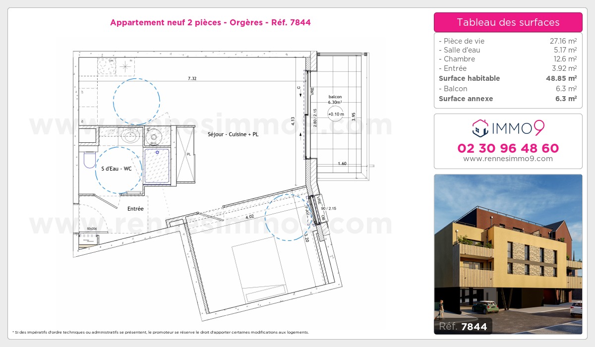 Plan et surfaces, Programme neuf Orgères Référence n° 7844