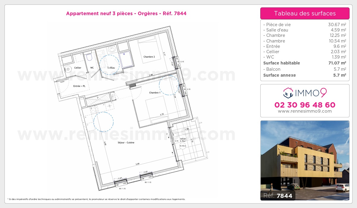 Plan et surfaces, Programme neuf Orgères Référence n° 7844
