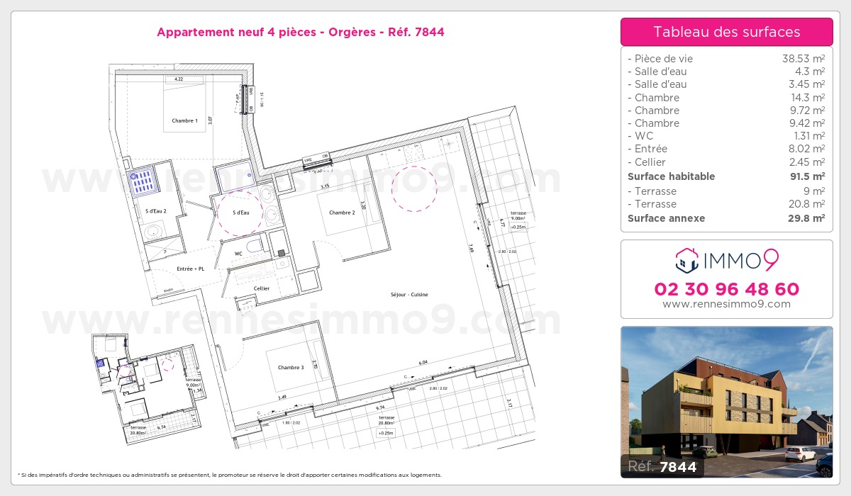 Plan et surfaces, Programme neuf Orgères Référence n° 7844