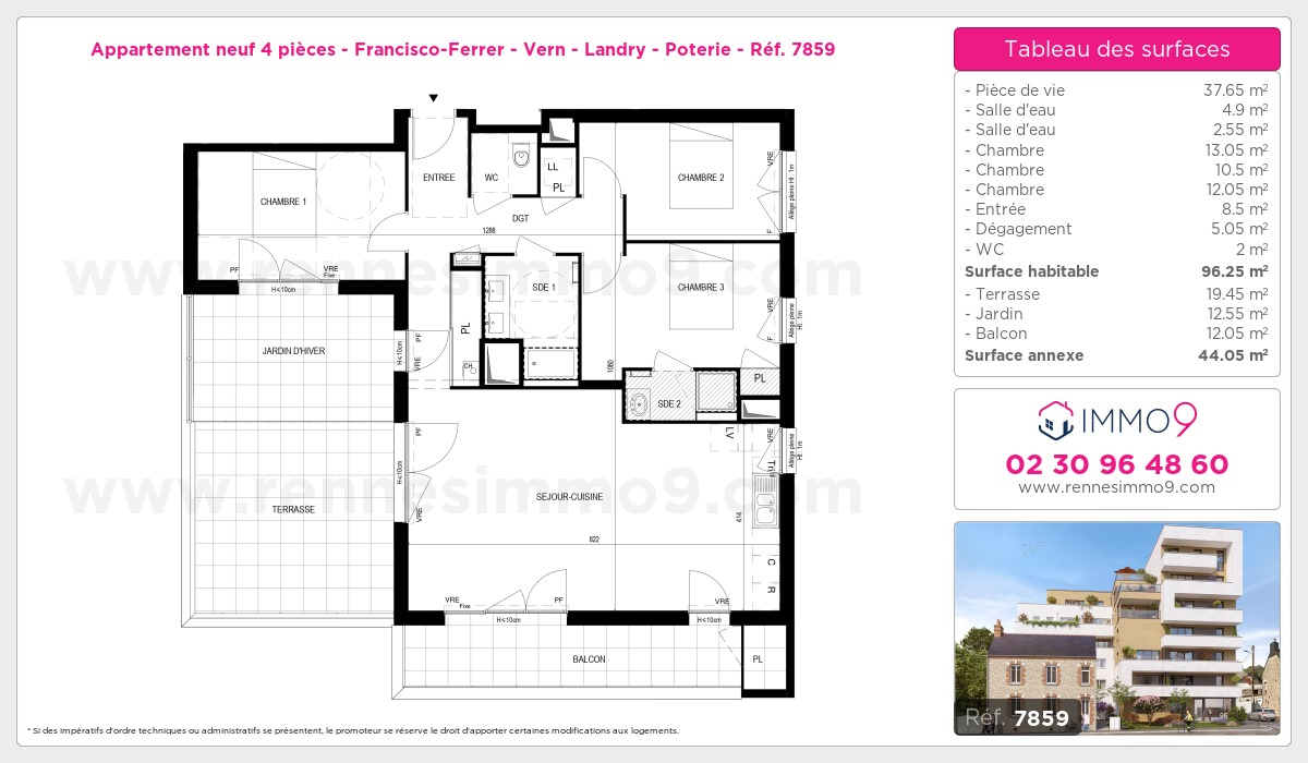 Plan et surfaces, Programme neuf Rennes : Francisco-Ferrer - Vern - Landry - Poterie Référence n° 7859