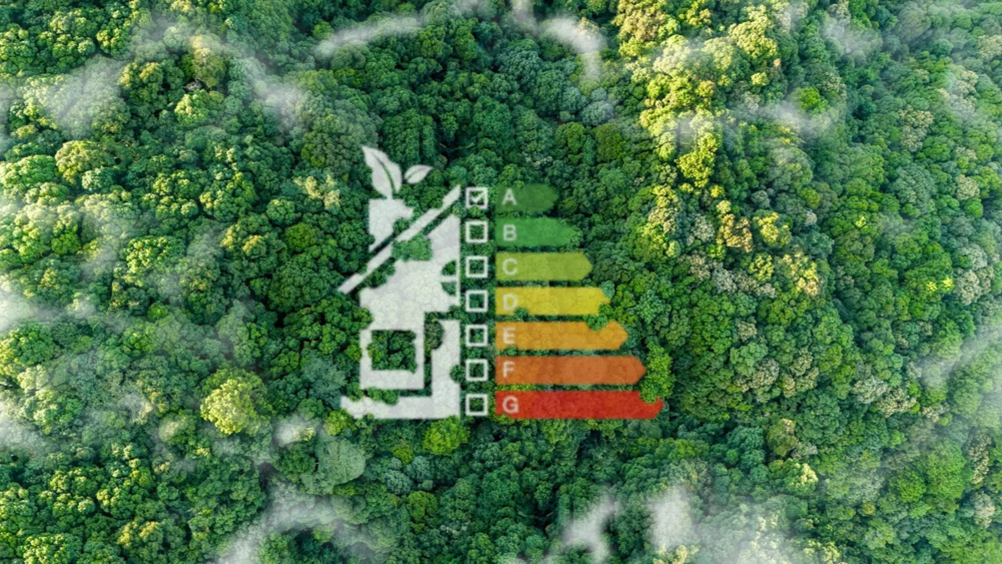 Vue aérienne forêt avec Maison et DPE
