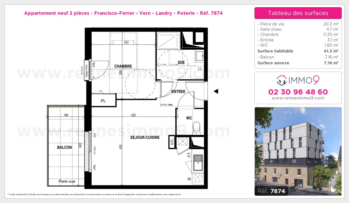 Plan et surfaces, Programme neuf Rennes : Francisco-Ferrer - Vern - Landry - Poterie Référence n° 7874