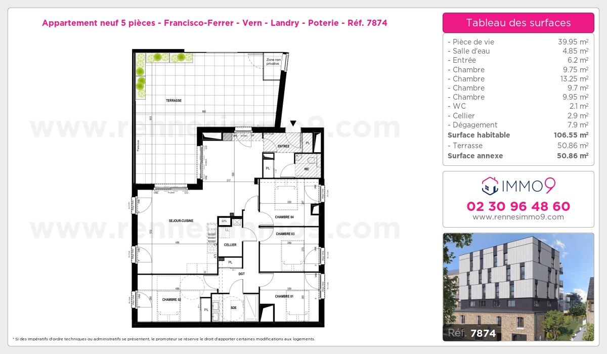 Plan et surfaces, Programme neuf Rennes : Francisco-Ferrer - Vern - Landry - Poterie Référence n° 7874
