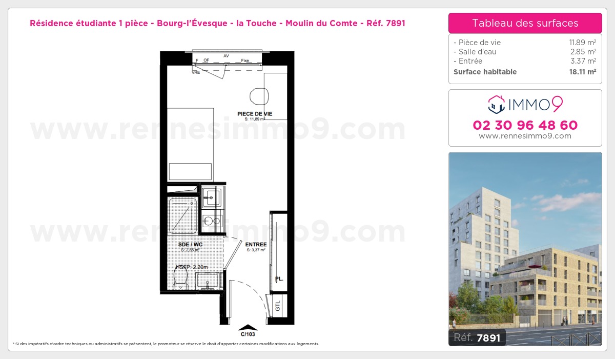 Plan et surfaces, Programme neuf Rennes : Bourg-l'Évesque - la Touche - Moulin du Comte Référence n° 7891