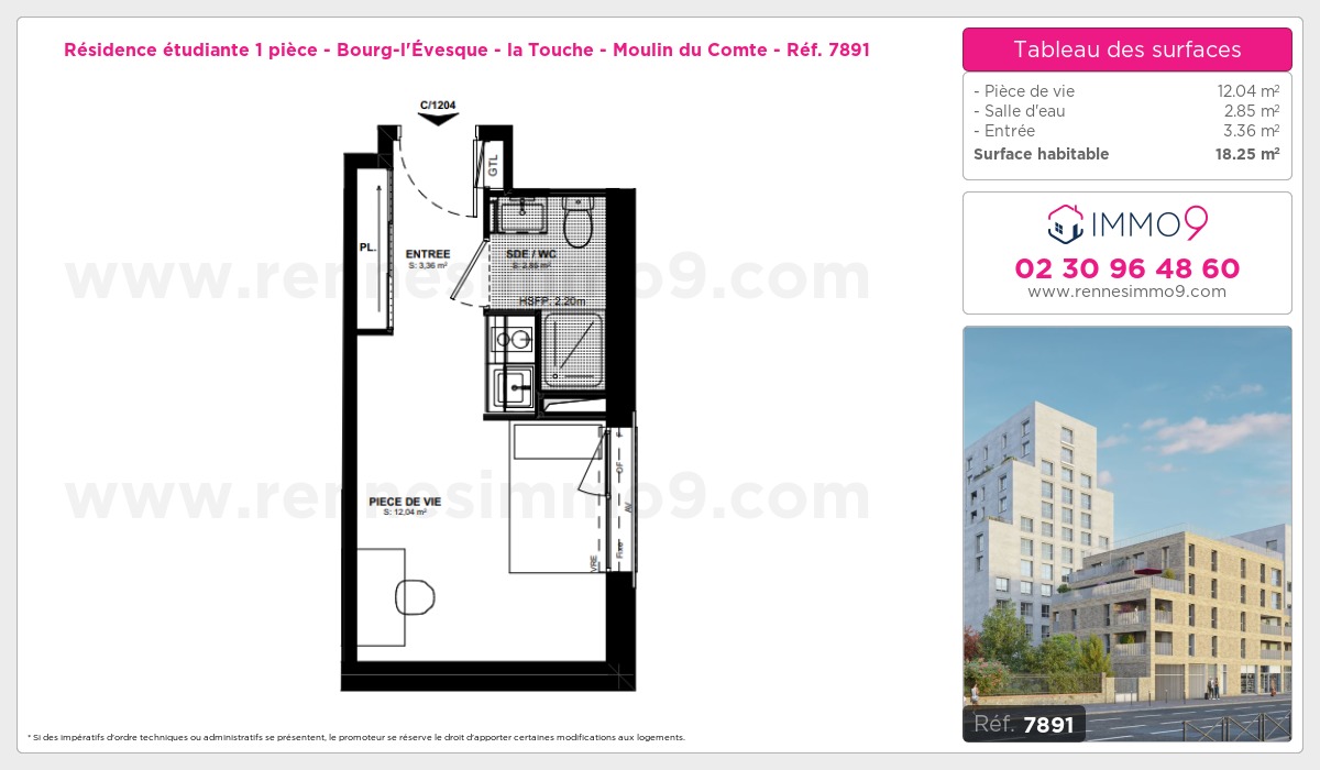 Plan et surfaces, Programme neuf Rennes : Bourg-l'Évesque - la Touche - Moulin du Comte Référence n° 7891