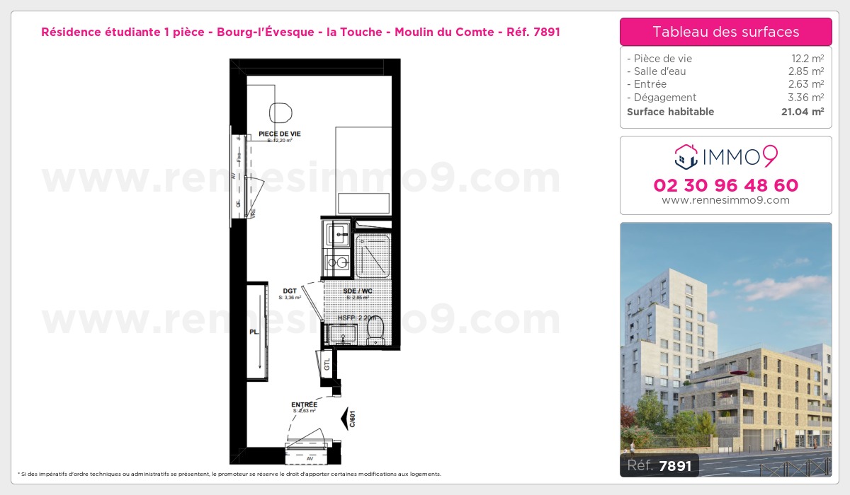 Plan et surfaces, Programme neuf Rennes : Bourg-l'Évesque - la Touche - Moulin du Comte Référence n° 7891