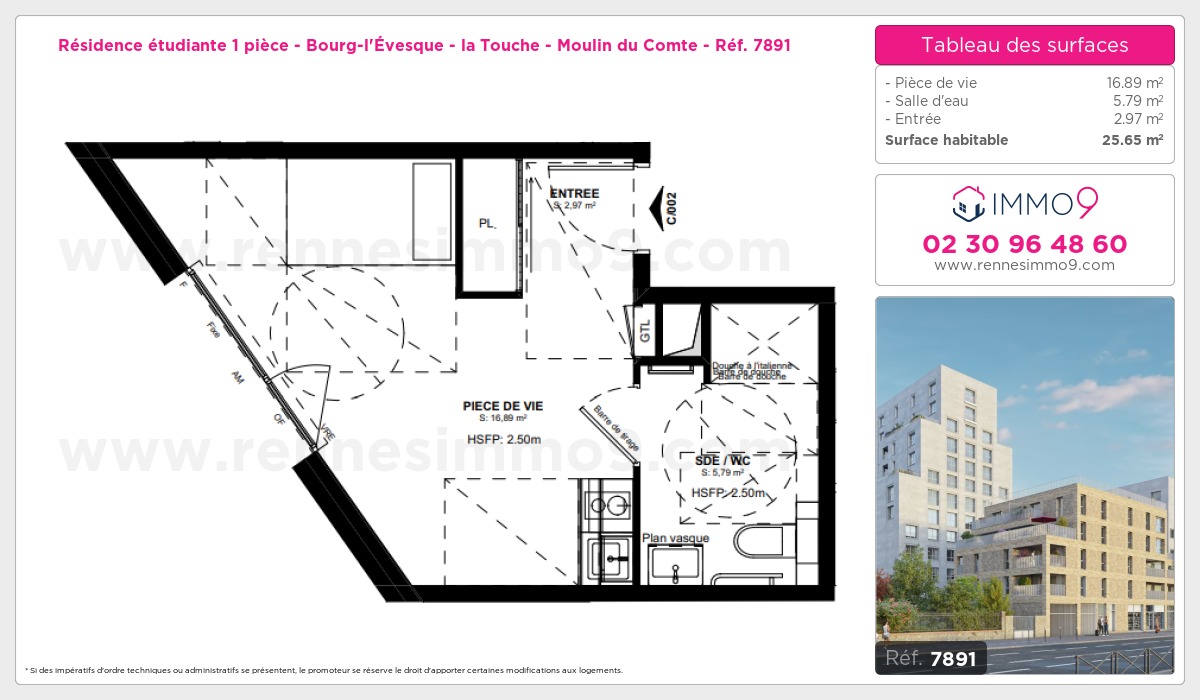 Plan et surfaces, Programme neuf Rennes : Bourg-l'Évesque - la Touche - Moulin du Comte Référence n° 7891