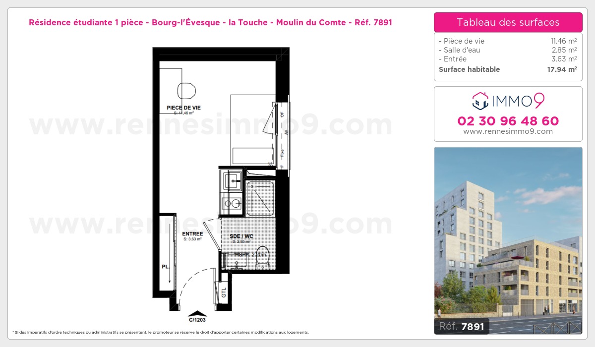 Plan et surfaces, Programme neuf Rennes : Bourg-l'Évesque - la Touche - Moulin du Comte Référence n° 7891