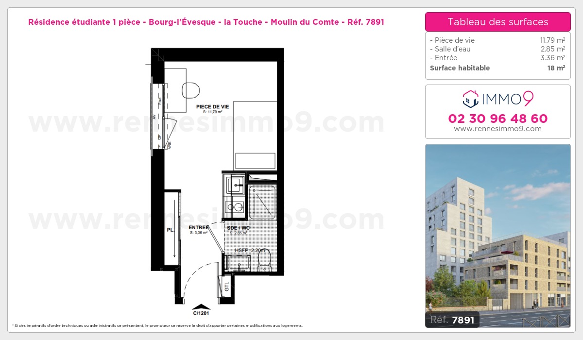 Plan et surfaces, Programme neuf Rennes : Bourg-l'Évesque - la Touche - Moulin du Comte Référence n° 7891