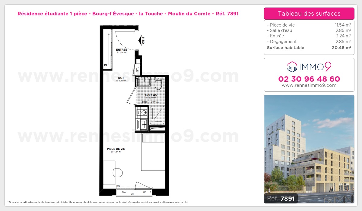 Plan et surfaces, Programme neuf Rennes : Bourg-l'Évesque - la Touche - Moulin du Comte Référence n° 7891
