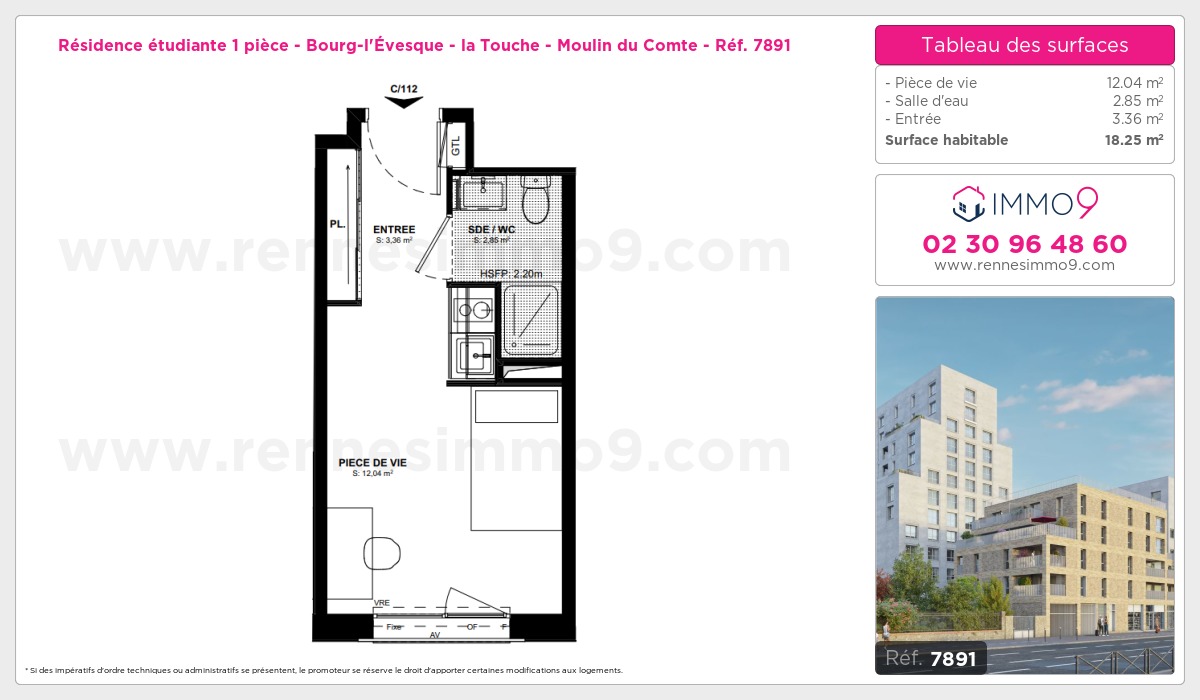 Plan et surfaces, Programme neuf Rennes : Bourg-l'Évesque - la Touche - Moulin du Comte Référence n° 7891