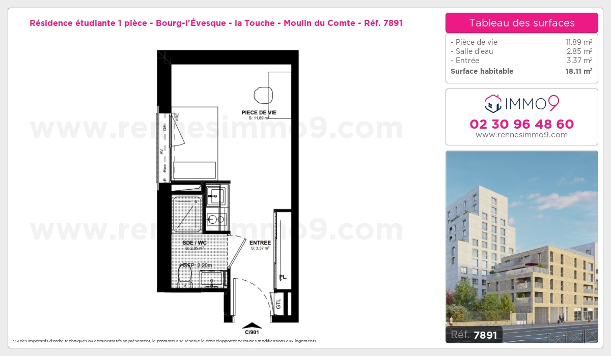 Plan et surfaces, Programme neuf Rennes : Bourg-l'Évesque - la Touche - Moulin du Comte Référence n° 7891