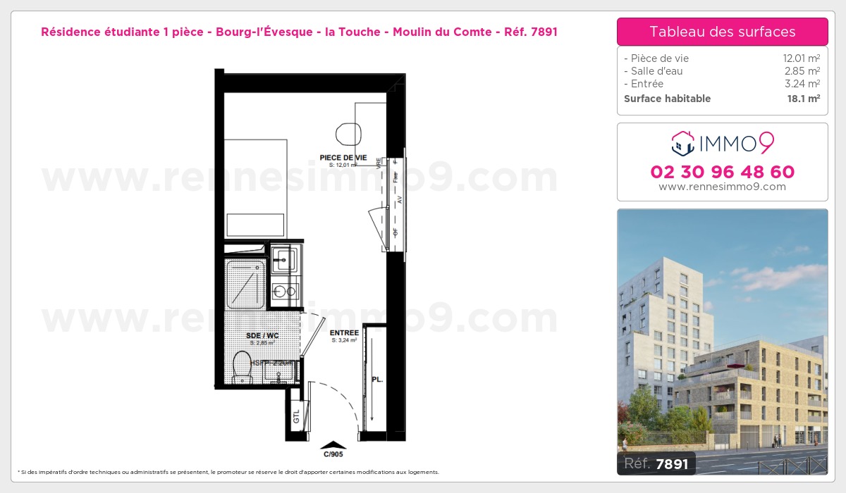 Plan et surfaces, Programme neuf Rennes : Bourg-l'Évesque - la Touche - Moulin du Comte Référence n° 7891