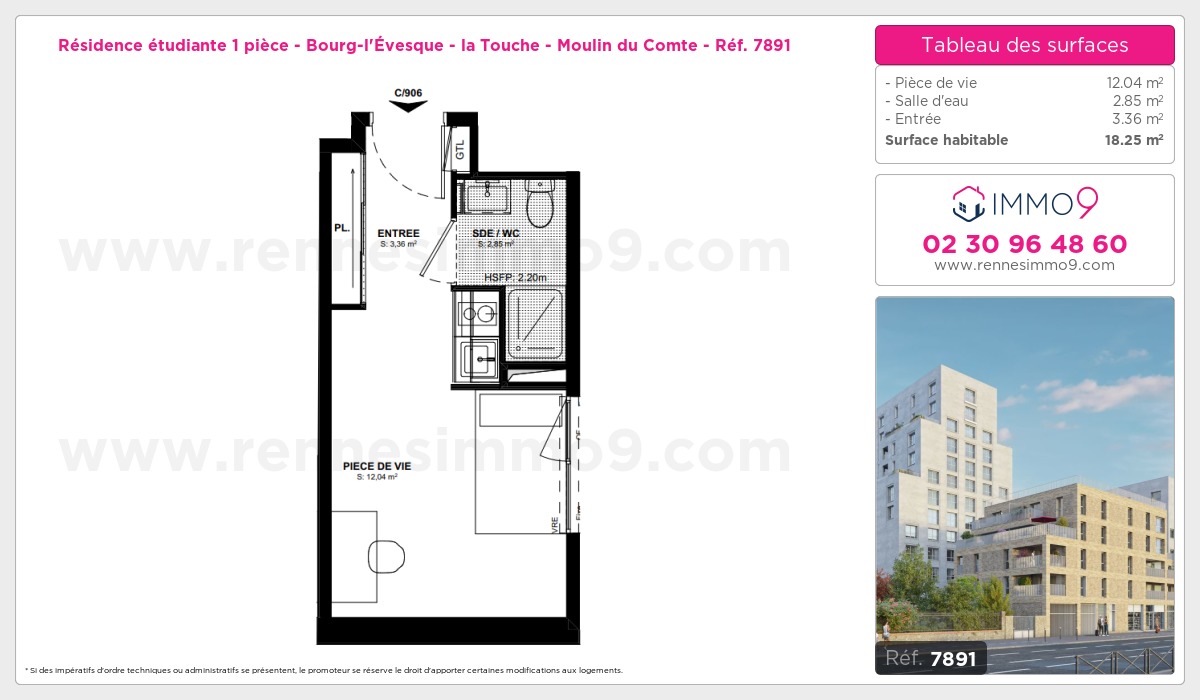 Plan et surfaces, Programme neuf Rennes : Bourg-l'Évesque - la Touche - Moulin du Comte Référence n° 7891