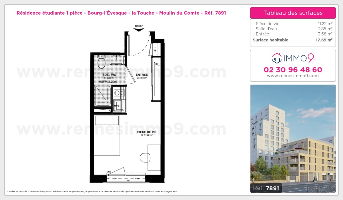 Plan et surfaces, Programme neuf Rennes : Bourg-l'Évesque - la Touche - Moulin du Comte Référence n° 7891
