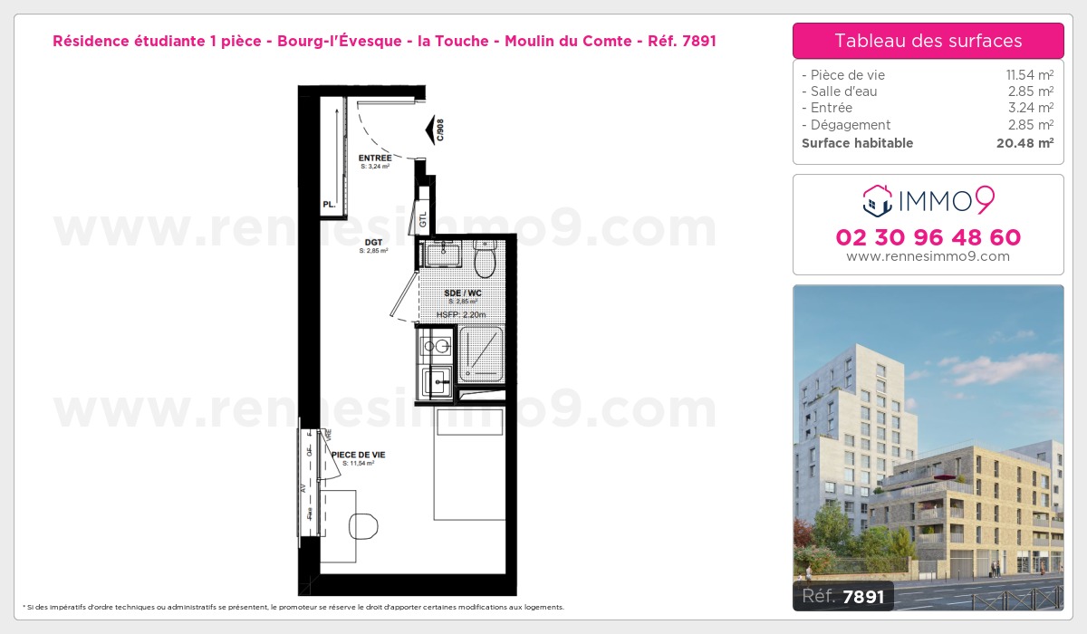 Plan et surfaces, Programme neuf Rennes : Bourg-l'Évesque - la Touche - Moulin du Comte Référence n° 7891