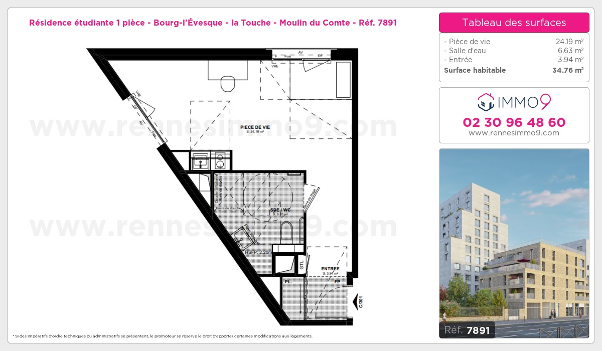 Plan et surfaces, Programme neuf Rennes : Bourg-l'Évesque - la Touche - Moulin du Comte Référence n° 7891