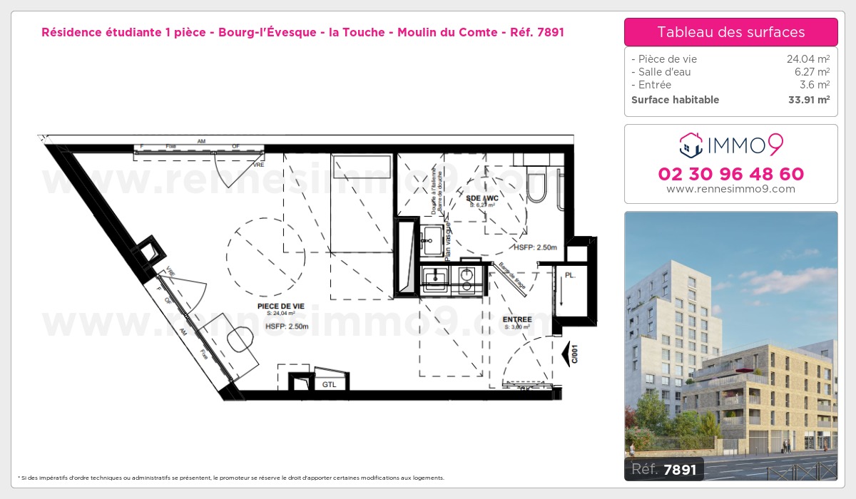 Plan et surfaces, Programme neuf Rennes : Bourg-l'Évesque - la Touche - Moulin du Comte Référence n° 7891