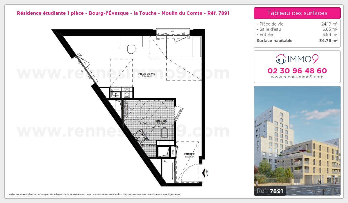 Plan et surfaces, Programme neuf Rennes : Bourg-l'Évesque - la Touche - Moulin du Comte Référence n° 7891