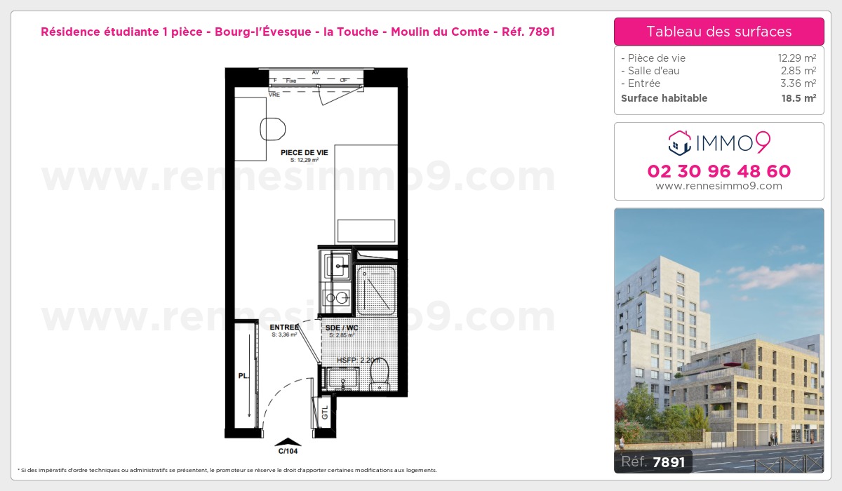 Plan et surfaces, Programme neuf Rennes : Bourg-l'Évesque - la Touche - Moulin du Comte Référence n° 7891