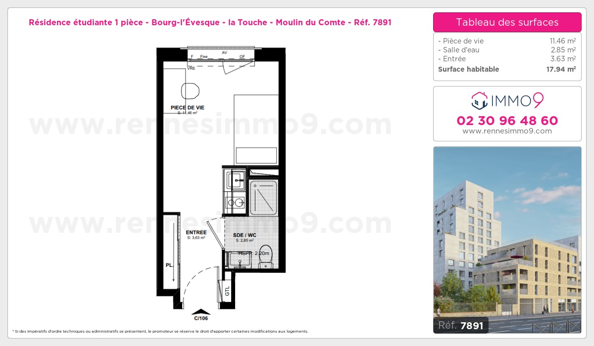 Plan et surfaces, Programme neuf Rennes : Bourg-l'Évesque - la Touche - Moulin du Comte Référence n° 7891