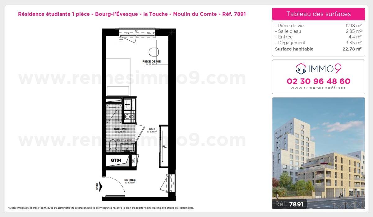 Plan et surfaces, Programme neuf Rennes : Bourg-l'Évesque - la Touche - Moulin du Comte Référence n° 7891
