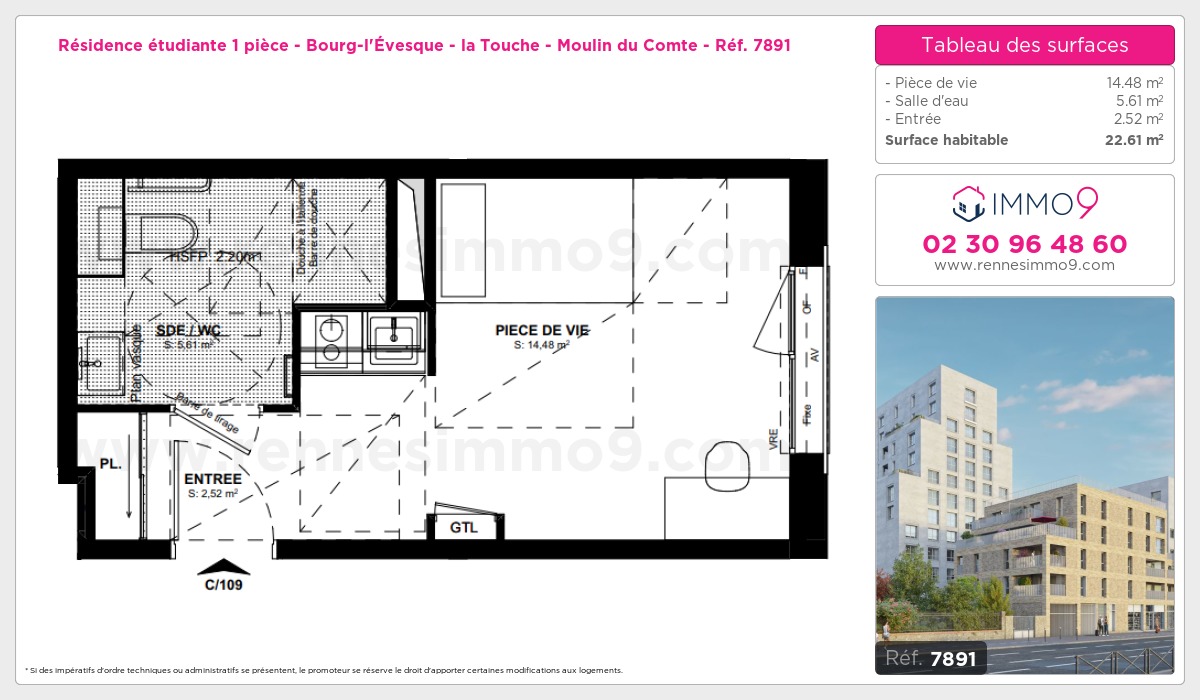 Plan et surfaces, Programme neuf Rennes : Bourg-l'Évesque - la Touche - Moulin du Comte Référence n° 7891