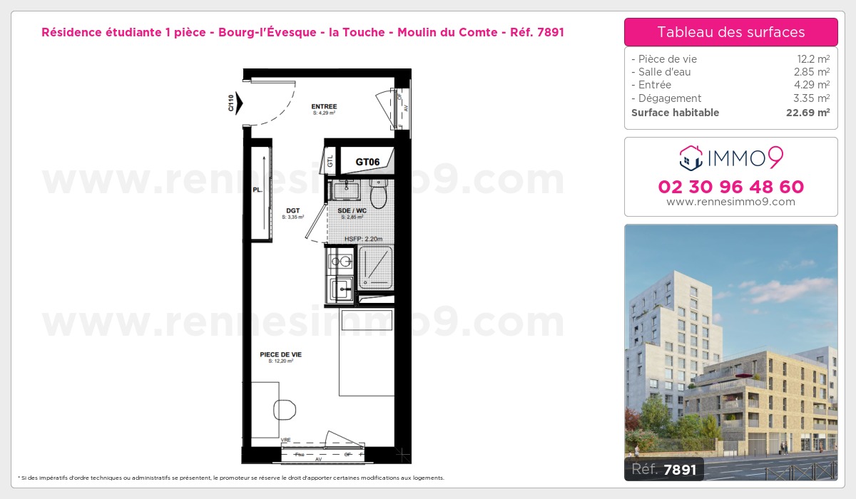 Plan et surfaces, Programme neuf Rennes : Bourg-l'Évesque - la Touche - Moulin du Comte Référence n° 7891
