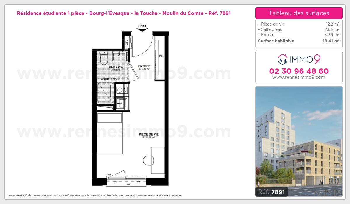 Plan et surfaces, Programme neuf Rennes : Bourg-l'Évesque - la Touche - Moulin du Comte Référence n° 7891